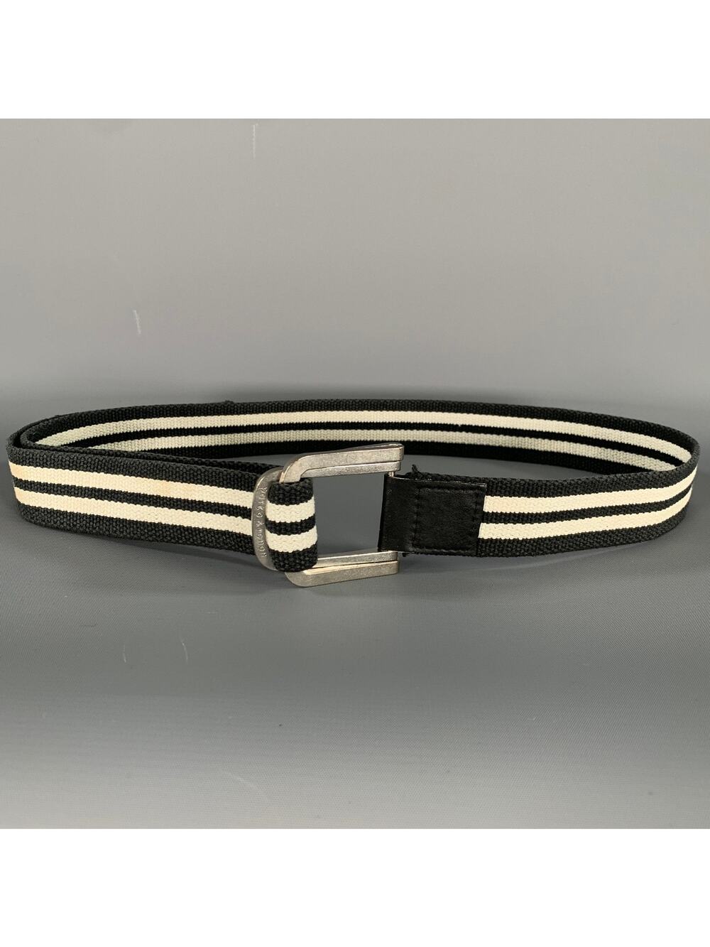 PARKE & RONEN Size 40 Black White Stripe Belt